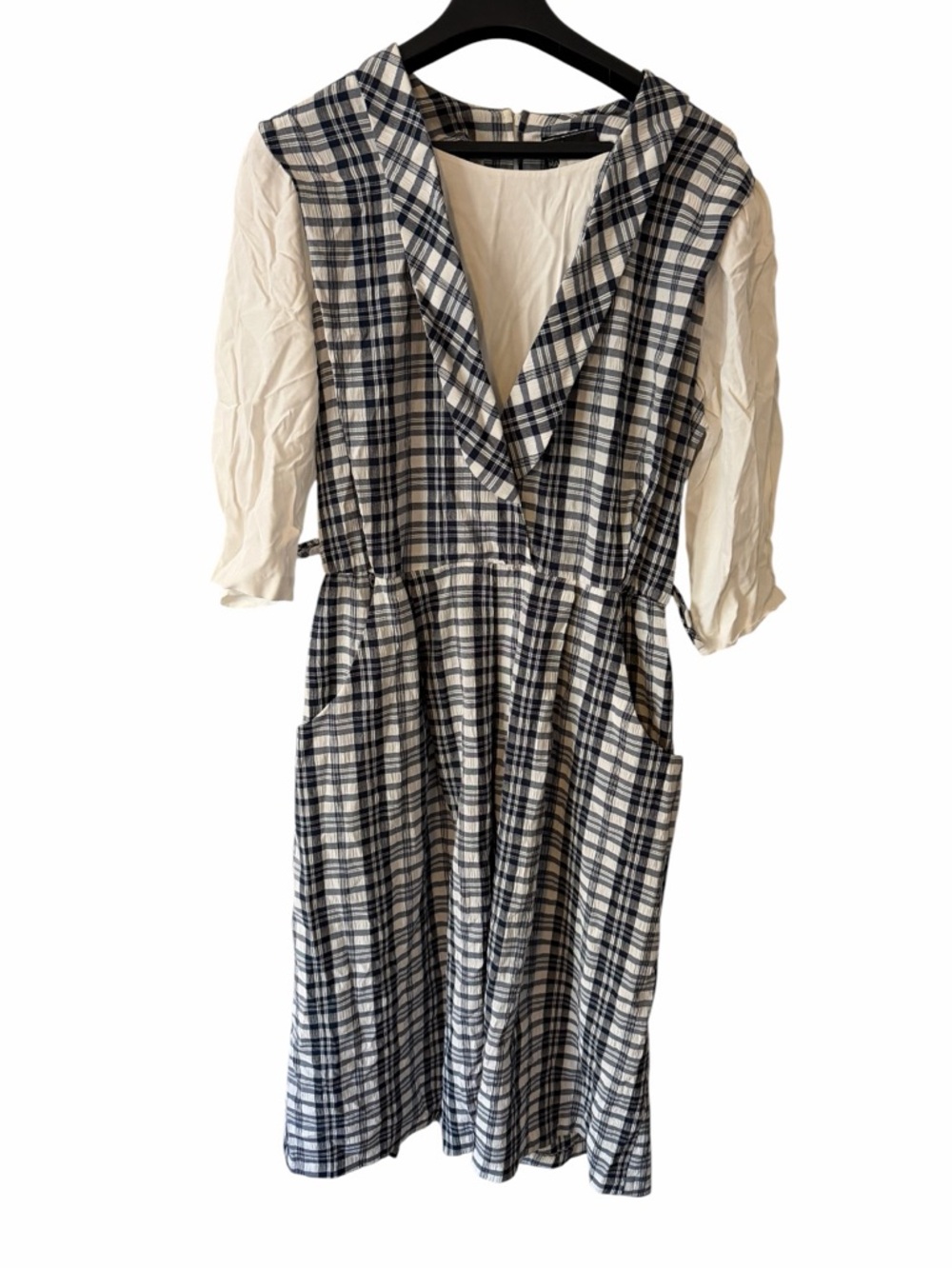 Vintage Breli Originals Faux-Layered Plaid Midi Dress - Size 16 - Pockets! (009)